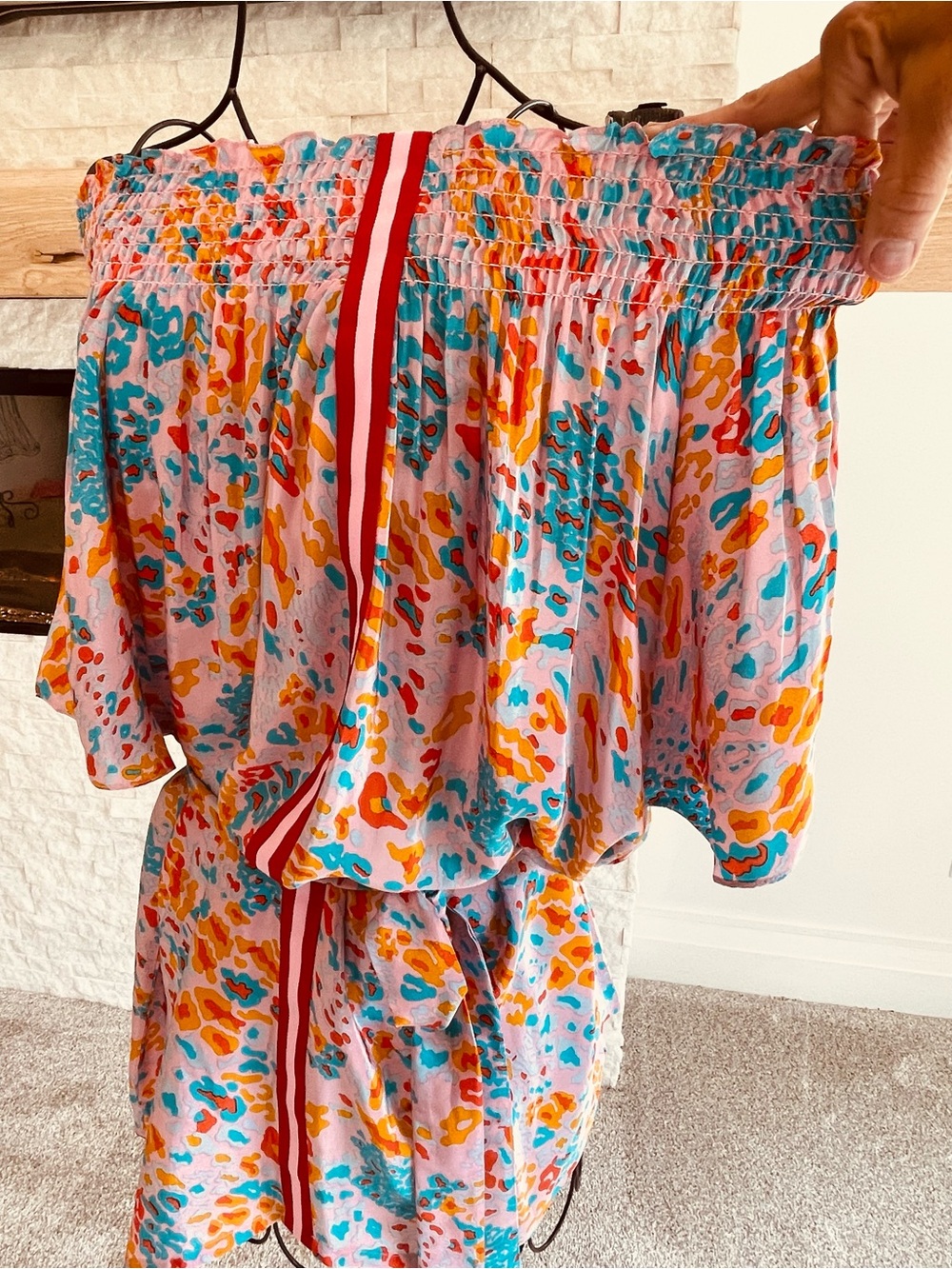 Rungolees Brooklyn Blouse. Pink & Turquoise Smocked or Off-Shoulder Romper